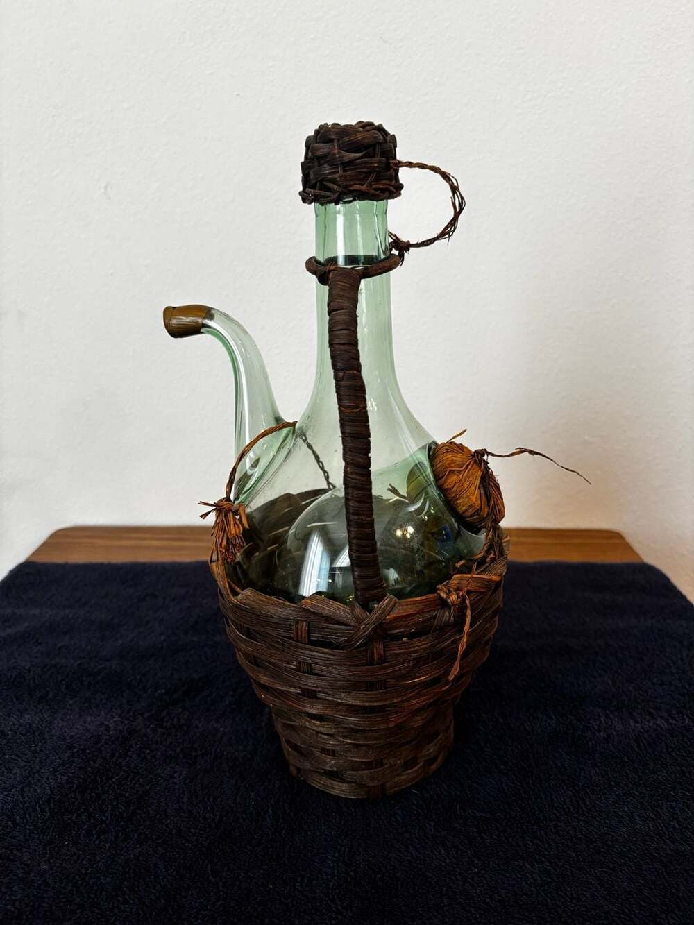 Vintage Italian Glass Liqueur Decanter w/Rattan Wrap and Ice Chamber
